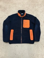 Uniqlo x JW Anderson Sherpa Pile Fleece Jacket Size Small Full Zip Navy & Orange