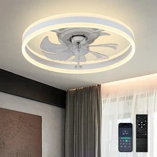 20″ Flush Mount Ceiling Fan with Lights, Dimmable Fandelier, Low-Profile, Qui...