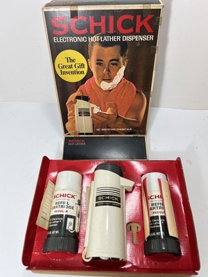 Vintage 1970s SCHICK Hot Lather Shaving Cream DISPENSER Machine with 2 Cartridge