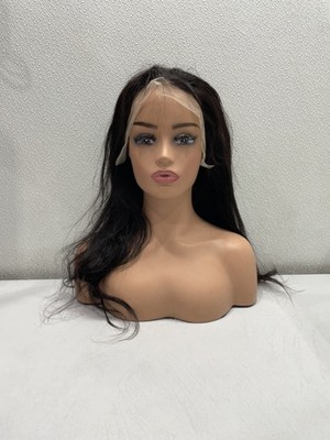 Natural Black Straight Human Hair Blend 13X4 Lace Front 180% Density Wig, 18''