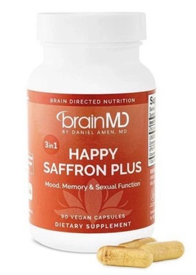 BrainMD Happy Saffron Plus 3-in-1 Vegan Capsules Supplement