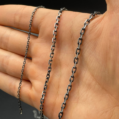 925 Sterling Silver Oxidized Anchor Cable Link Chain Necklace, Black Design Gift