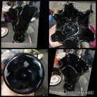 Antique Fenton Ebony Amethyst Thumbprint Vase With Ruffled Swung Rim