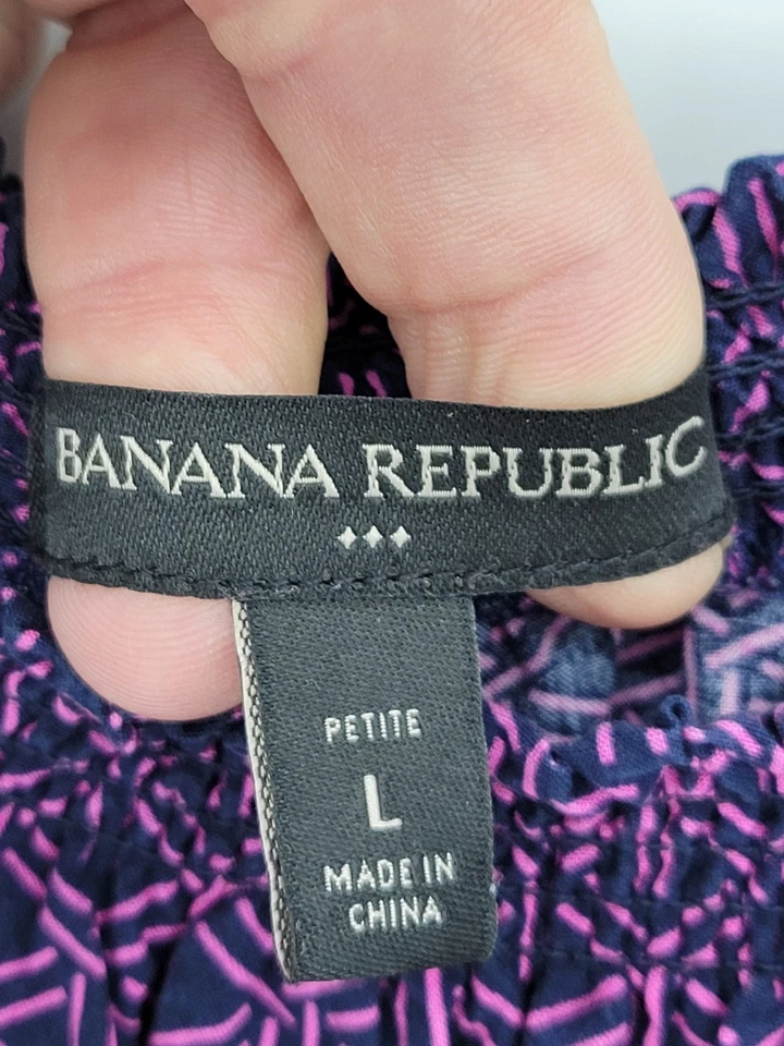 Mameluco Banana Republic para mujer grande pequeño azul rosa estampado geográfico manga 3/4 boho Foto 3 de 4