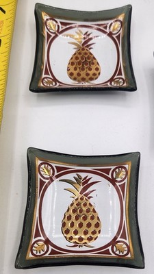 Three Small Pineapple Pin Dishes Black Gold