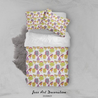 3D Tea Cakes Flowers Birds Pattern Quilt Cover Set Bedding Sets Pillowcases