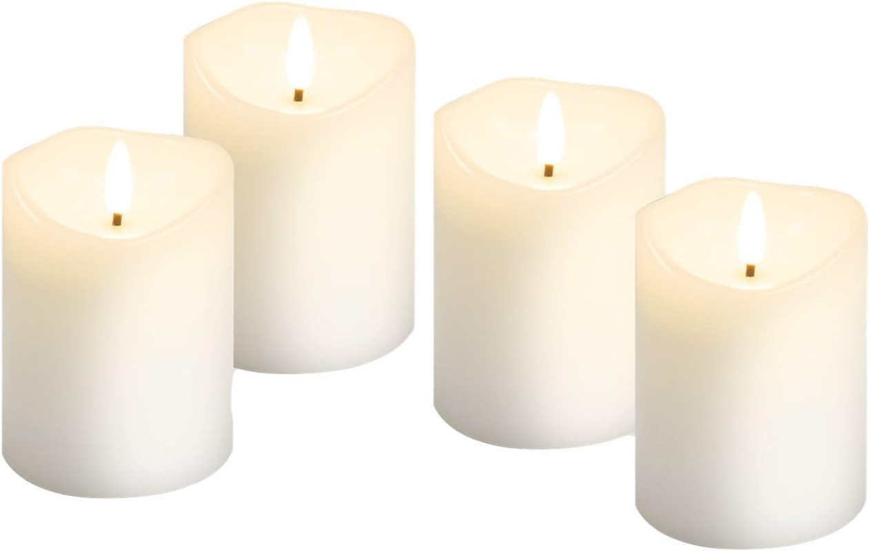Set Di 4 Candele LED Con Cera Bianca Vera, Timer E Stoppino 3D, Luce Calda (2700 - 3