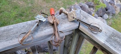 Lot of 3 Vintage Rustic Hand Crank Egg Beaters Mixers Various Brands Prim Decor