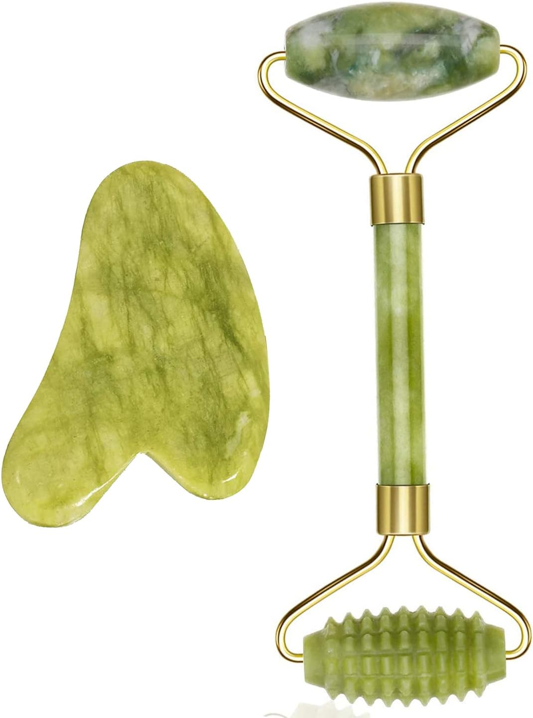 Jade Roller & Gua Sha Set - Face & Neck Massager, Eye Puffiness Treatment, Skin