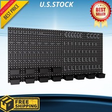 Metal Pegboard Wall Organizer 48x24in Black Panels Tool Storage Kit 158PCS