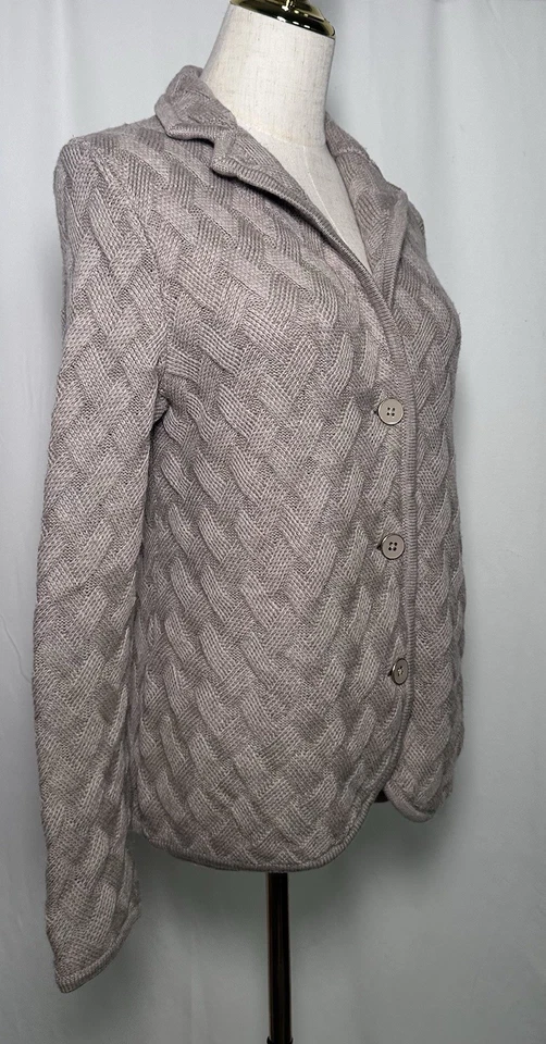 Talbots Blazer Jacket Cardigan MP Women 100% Merino Wool Knit Button Gray - Image 3 of 4