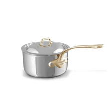 Mauviel M'Cook B 5-Ply Polished Stainless Steel Sauce Pan With Lid, And Brass