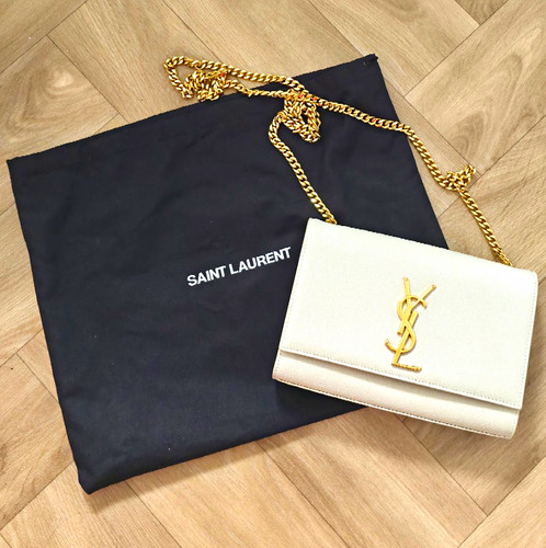 Saint Laurent Kate Cream Kate YSL Logo Gold Chain Crossbody Dust Bag small