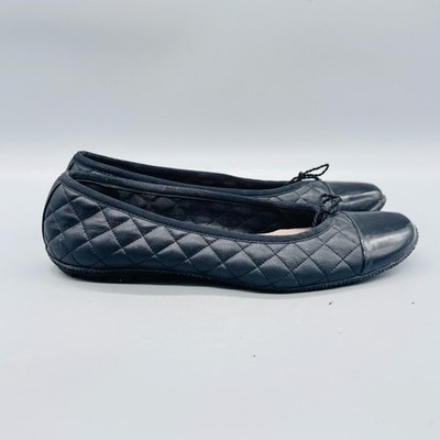 Paul Mayer Attitudes Shoes Womens 8 Black Leather Quilted Ballet Flats Cap Toe