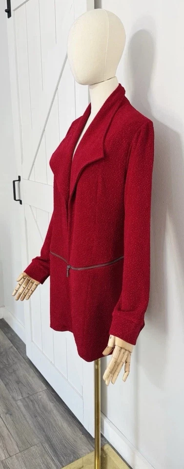 Soft Surroundings Size M Natalya Lined Jacket Topper Zip Pockets Open Front Red - Image 3 of 4