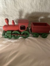 Wooden 2 Piece Train set Hand Made Red And Green Solid Item 825
