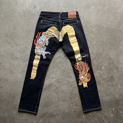 Rare Evisu Embroidered Gold Tiger Selvedge Denim Jeans 30x31