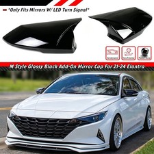 For 21-25 Elantra M Style Gloss Black Side Mirror Cover Cap Overlay W Led Light