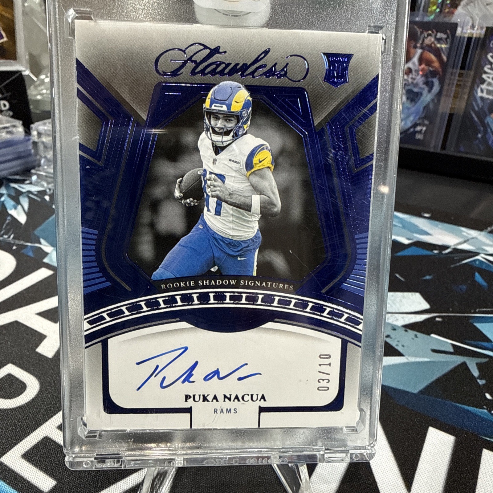 Puka Nacua Panini Flawless Rookie Shadow Signatures #RSPNA Sapphire