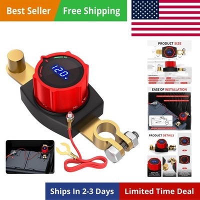 Top Post Battery Disconnect Switch 12V-48V with Led Voltmeter, DC 5-60V Batte...