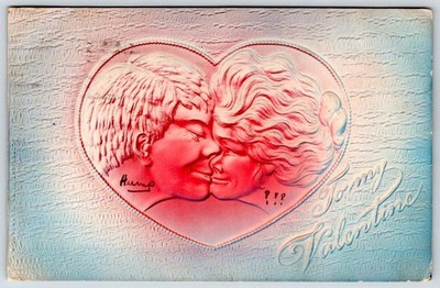 1907 TO MY VALENTINE AIRBRUSHED KISSING COUPLE P. SANDERS POSTCARD