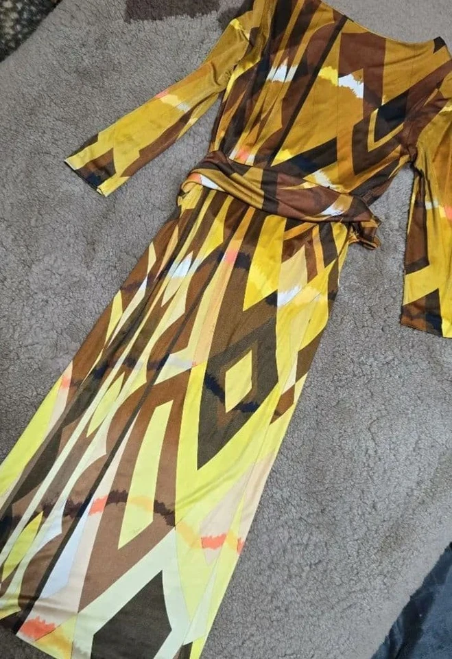 Maxi Vestido Emilio Pucci Estampado Geométrico Talla US4 Marrón Naranja Buen Estado Foto 4 de 4