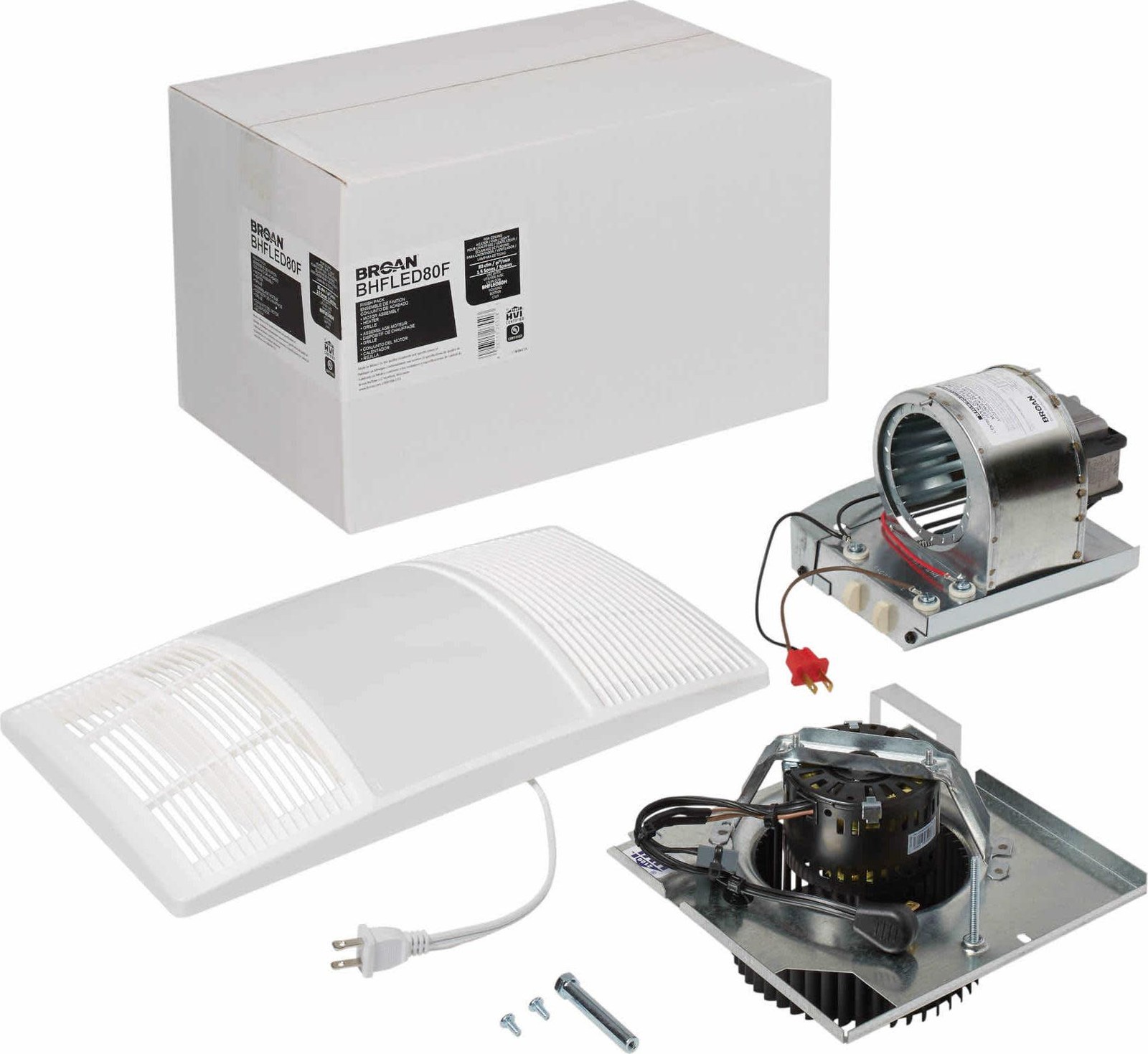 Broan BHFLED80F PowerHeat 80 CFM 1.5 Sone Exhaust Fan - White