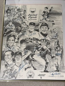 1989 Signed Baseball HOF Legends Golf Scramble Poster Framed (17 autos) HOF