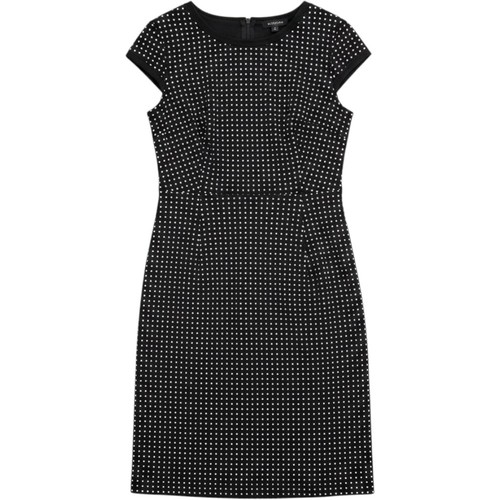 Hal Rubenstein Sheath Dress Womens Size M Black Polka Dot Cap Sleeve Stretch