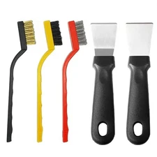 2Pcs Oven Stove Scraper with 3Pcs Brush, Straight & Bending (Black)