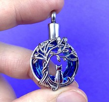 Cremation Jewelry Pendant Urn Ashes Cat Tree of Life Blue Purple Memorial Gift