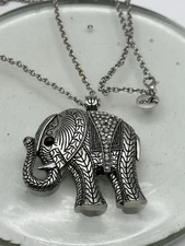Zad Embossed Elephant Pendant Silver Tone On 30” Chain