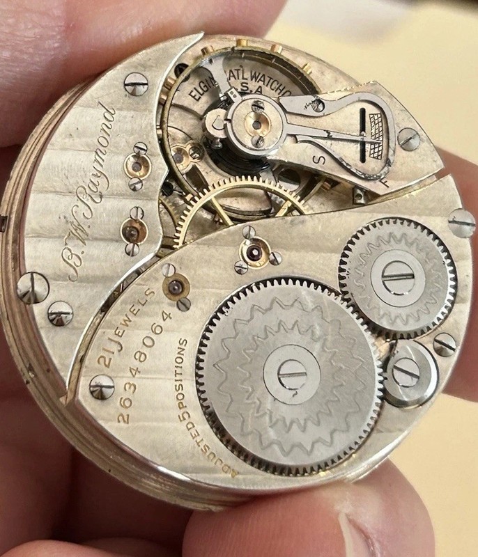 Antique 16s Elgin BW Raymond 21 Jewel Rail Road Pocket Watch Movement Parts