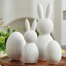 White Bunny & Egg Figurine Set Modern Easter Decor 4Pcs Resin Easter Rabbit &