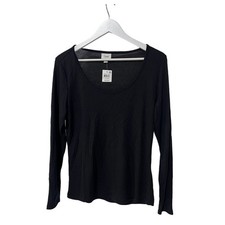 JENNI SOLID LONG-SLEEVE WAFFLE KNIT PAJAMA TOP BLACK WOMENS SIZE MEDIUM