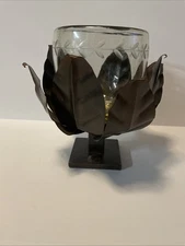 Jan Barboglio Hand Blown Glass Bowl w/ Laurel Wreath Forged Iron Lotus Marked