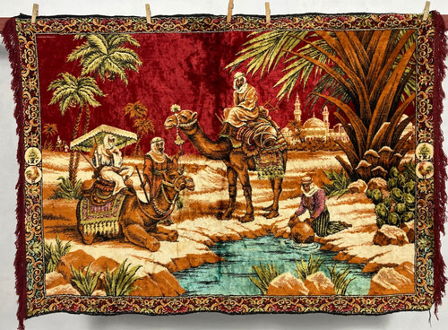 Vintage Arabian Desert Velvet Scene Wall Hanging Tapestry 137x100 cm