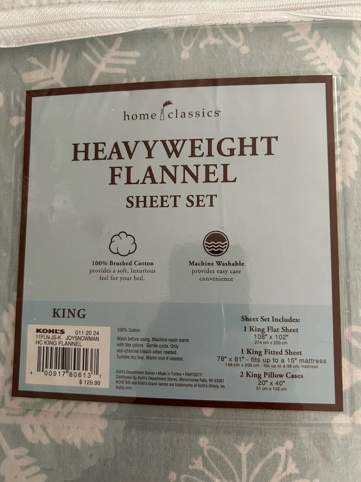 Juego de sábanas de franela Snowman King Size nuevo con etiquetas - Resistente Foto 4 de 4