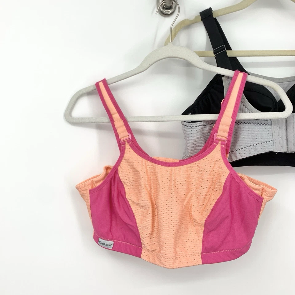 Lote de 2 sujetadores Glamorise para mujer talla 42C gris rosa 1166 control personalizado deportivo Foto 2 de 4