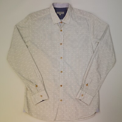 Ted Baker Hemd Größe 3 fällt aus wie SMALL Slim Fit weiß gestreift leicht