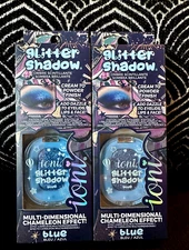 2pk IONI BEAUTYFAIR BLUE GLITTER LIP + FACE + EYE SHADOW CREAM TO POWDER FINISH