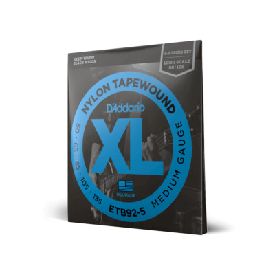 D'Addario ETB92-5 Nylon Bandumsponnen 5 Saiten Medium Gauge Basssaiten 50-135 