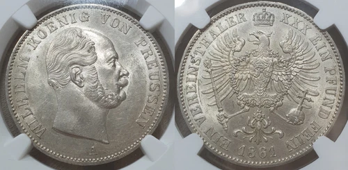 NGC Prussia 1861 MS-62 1 Thaler  Silver Germany German State Full Luster