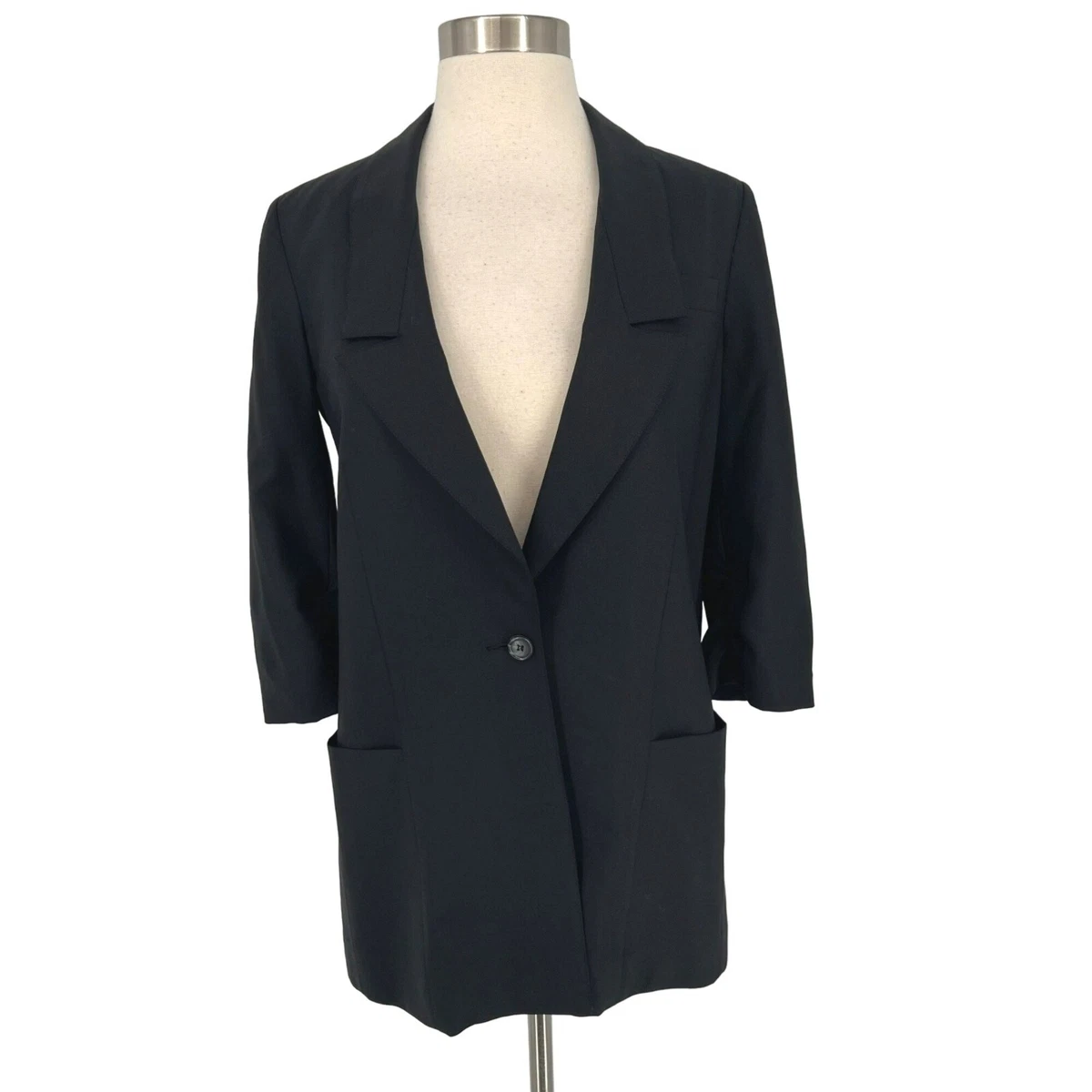 Elizabeth and James Wool Single Button Half Sleeve Blazer Jacket Black Size 2