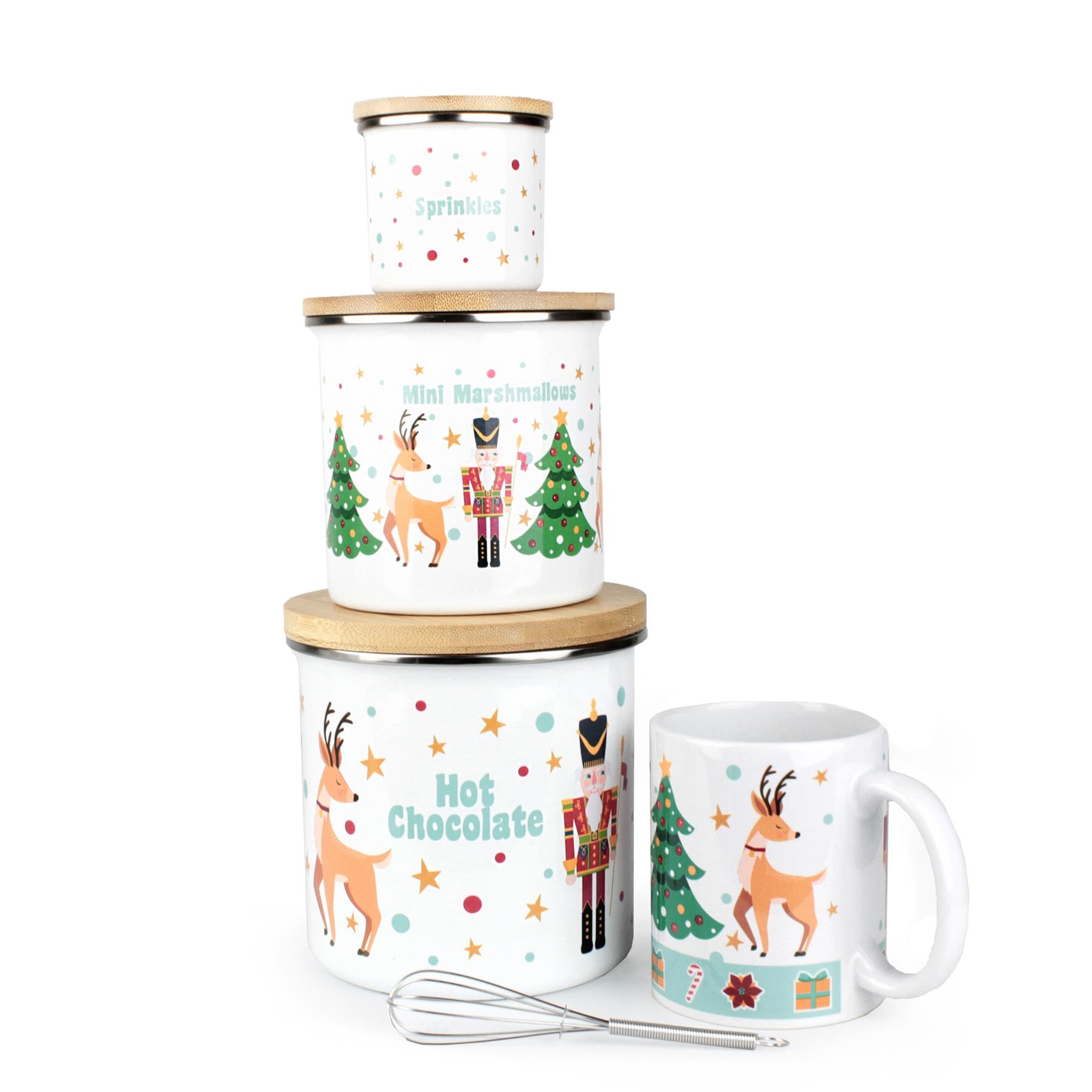 Nutcracker Hot Chocolate Gift Set - Christmas Gift - Canisters 5pc Present