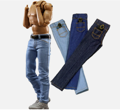 1/6 Scale Men's Soldier Jeans Slim Fit Pants & Belt Clohtes Set for Figure Doll - Picture 1 of 9