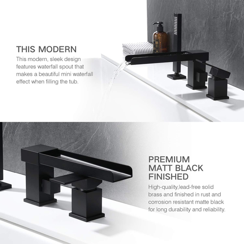 Waterfall Tub Filler Faucet with Handheld Shower Widespread Roman Tub Faucet ...