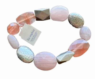 Lia Sophia Stretch Bracelet Pink Peach Silver Tone Beads  Razzabell  Salmon Rose