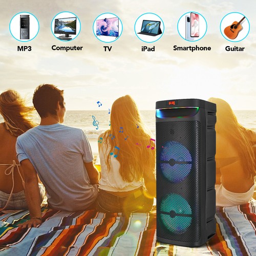 Dual 10" Subwoofer PA Bluetooth Speaker Party DJ Karaoke Machine LED w/ Micphone - Picture 7 of 9