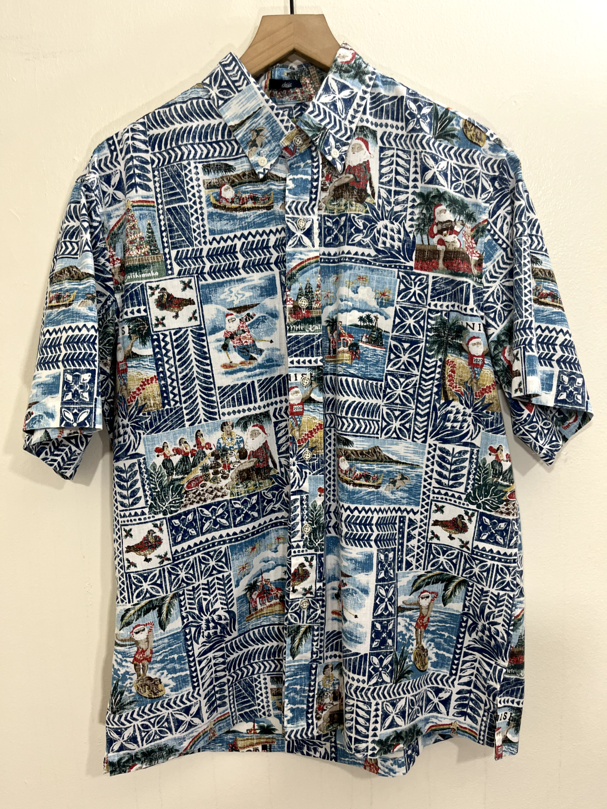 Camisa Reyn Spooner Mele Kalikimaka Talla M Santa Claus Surf Navidad Canoa Aloha